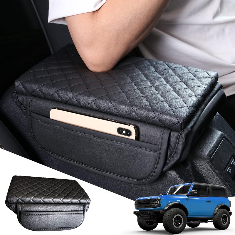 BEEGROW Center Console Armrest Cover for Ford Bronco Accessories 2021 2022 2023 2024 2025 2026 2/4-Door with Leather Side Pockets Interior Accessories Prevent Scratching - Image 1